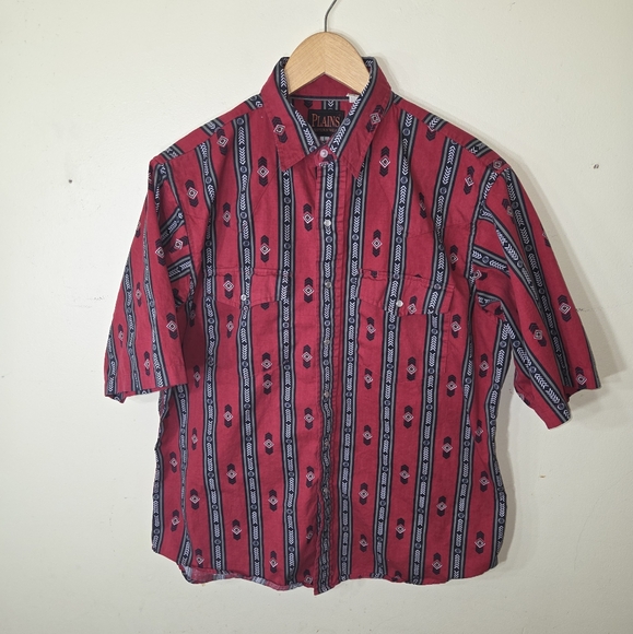 Plains Western Wear Pearl Snap Large Good Pattern Size Large Short Sleeve - Picture 1 of 4